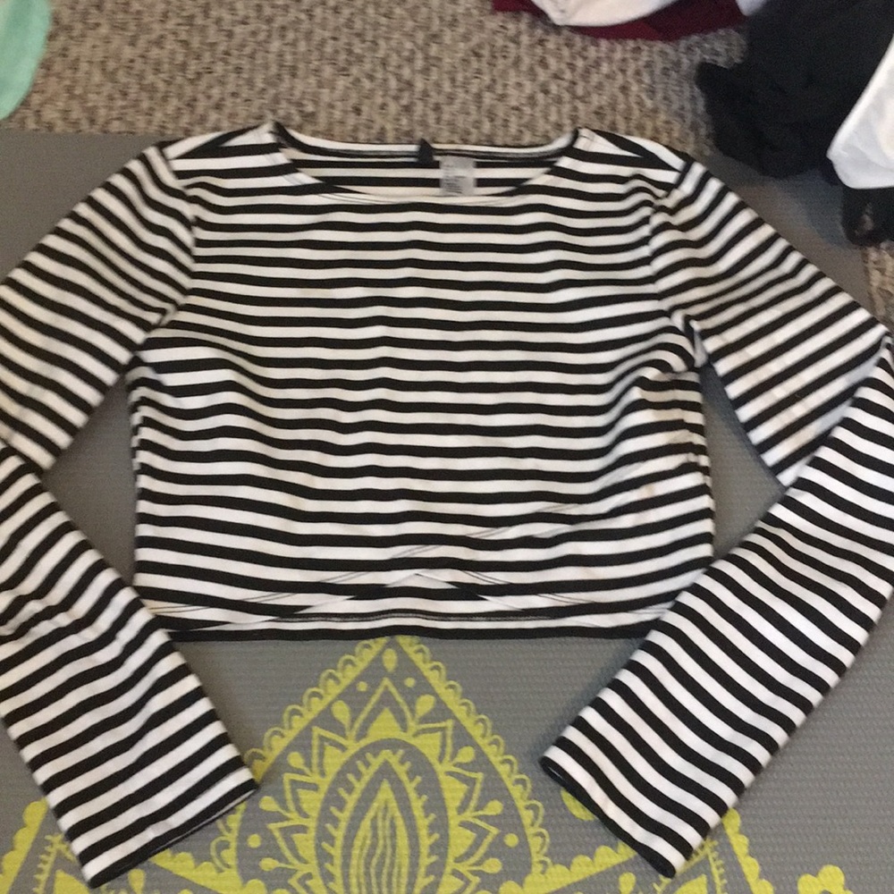Black and white striped crop top